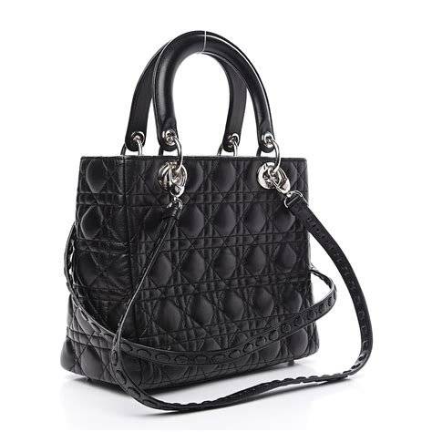 lambskin cannage medium lady dior black|Dior lambskin bag.